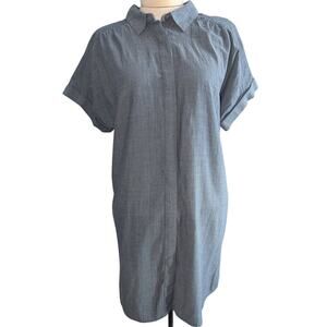 Womens Purejill 100% Cotton Short Sleeve Lightweight Shirt Dress Short Blue Sz M